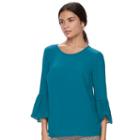 Women's Elle&trade; Ruffle Bell-sleeve Top, Size: Medium, Turquoise/blue (turq/aqua)