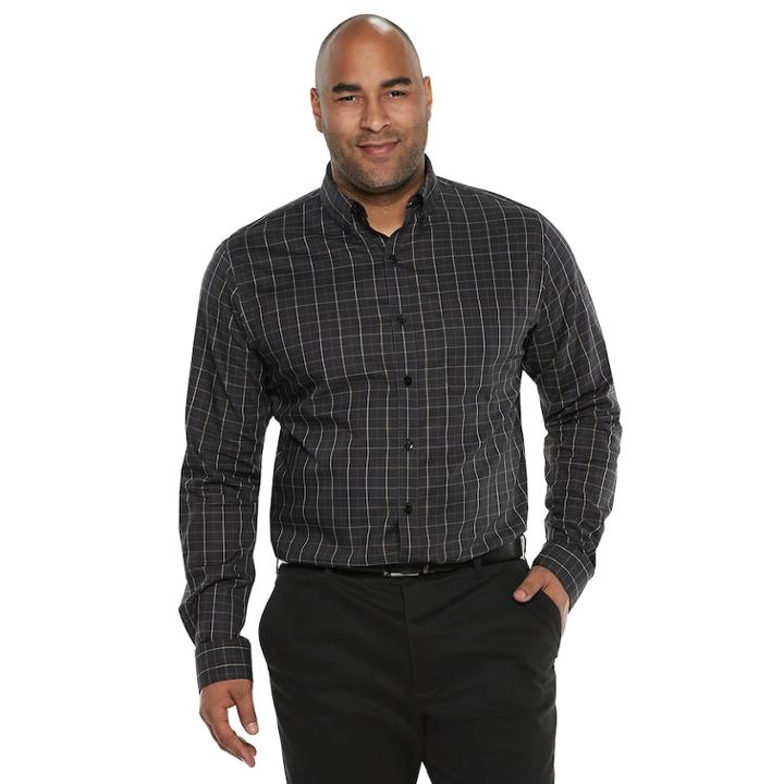 Big & Tall Van Heusen Flex Non-iron Classic-fit Windowpane Button-down Shirt, Men's, Size: 2xb, Black