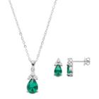 Sterling Silver Simulated Emerald & Cubic Zirconia Teardrop Pendant & Earring Set, Women's, Size: 18, Green
