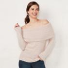 Women's Lc Lauren Conrad Off-the-shoulder Chenille Sweater, Size: Large, Brt Pink