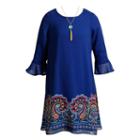 Girls 7-16 Emily West Printed Chiffon Peasant Dress With Necklace, Size: 14, Ovrfl Oth