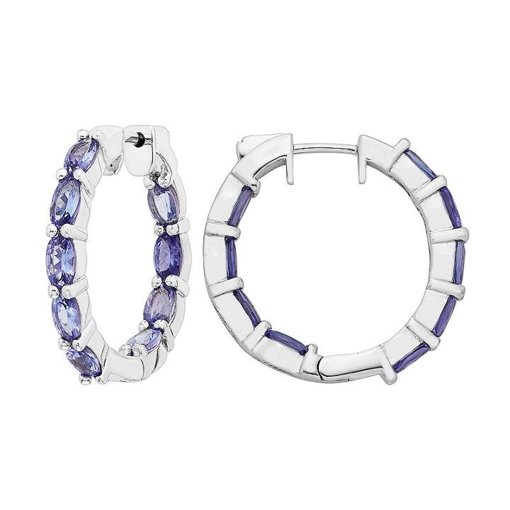 Sterling Silver Tanzanite Inside Out Hoop Earrings, Women's, Blue