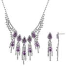 Crystal Allure Fringe Necklace And Linear Drop Earring Set, Women's, Size: 13.5, Purple