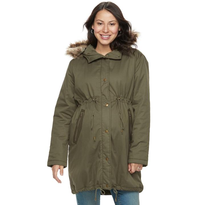 Maternity A Glow Faux-fur Hood Anorak Jacket, Women's, Size: L-mat, Green