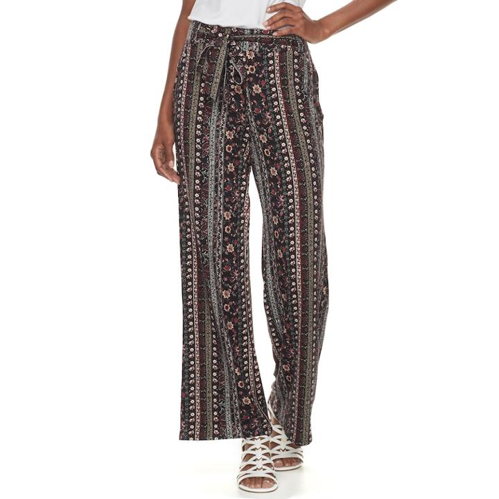 Women's Studio 253 Printed Soft Wide-leg Pants, Size: Medium, Dark Red