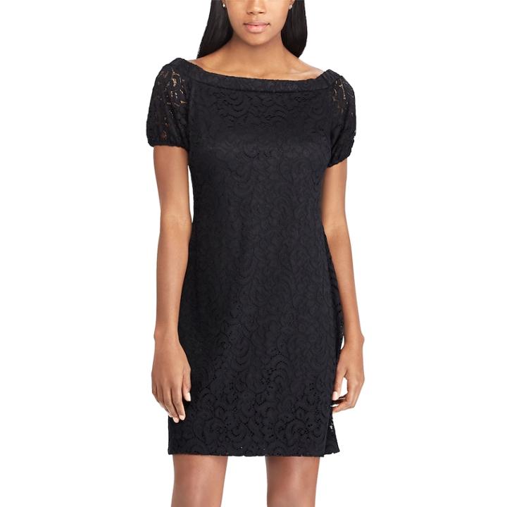 Women's Chaps Lace Off-the-shoulder Shift Dress, Size: Xs, Black