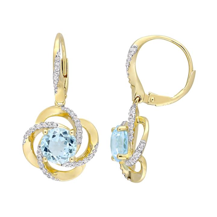 Stella Grace Gold Tone Sterling Silver Blue & White Topaz Leverback Earrings, Women's