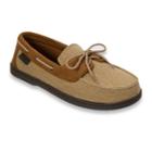 Dearfoams Men's Twill Boater Moccasin Slippers, Size: Medium, Dark Brown
