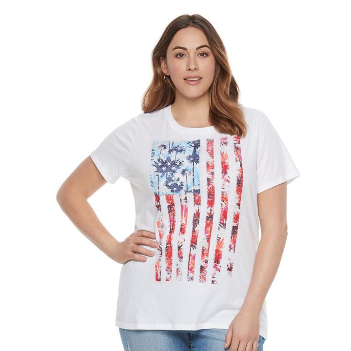 Plus Size Patriotic Graphic Crewneck Tee, Women's, Size: 1xl, White