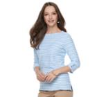 Women's Croft & Barrow&reg; Striped Button Sleeve Tee, Size: Xl, Light Blue