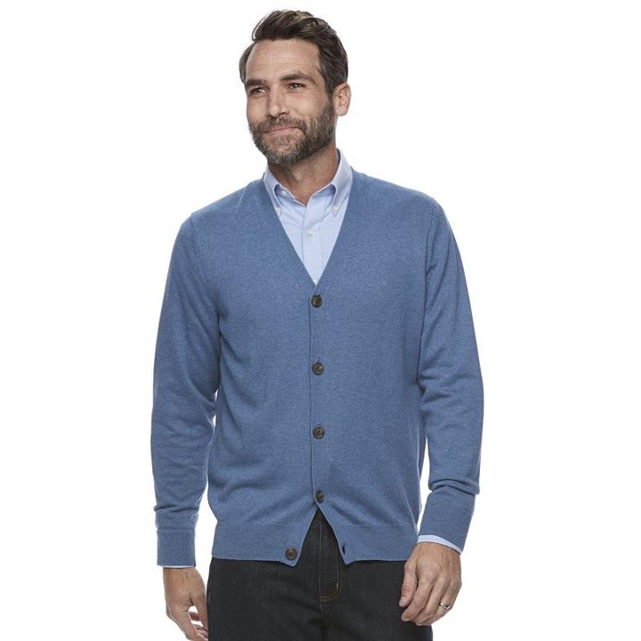 Men's Croft & Barrow&reg; Classic-fit True Comfort Easy-care Cardigan Sweater, Size: Large, Med Blue