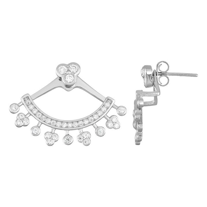 Sterling Silver Cubic Zirconia Ear Jacket Earrings, Women's, White