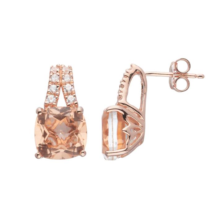14k Rose Gold Over Silver Simulated Morganite & Lab-created White Sapphire Drop Earrings, Women's, Pink