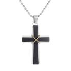 Lynx Tri-tone Stainless Steel Cross Pendant Necklace - Men, Size: 22, Black