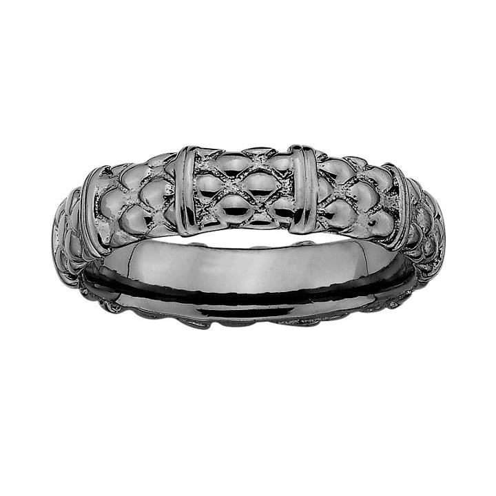 Stacks And Stones Ruthenium-plated Sterling Silver Textured Stack Ring, Women's, Size: 5, Grey