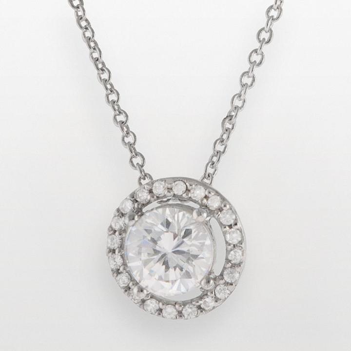 Silver Plated Lab-created Cubic Zirconia Circle Pendant, Women's, Size: 18, White