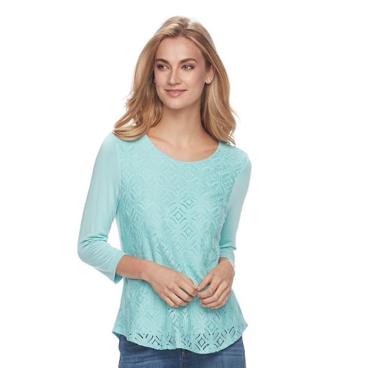 Women's Croft & Barrow&reg; Lace-front Tee, Size: Xxl, Turquoise/blue (turq/aqua)