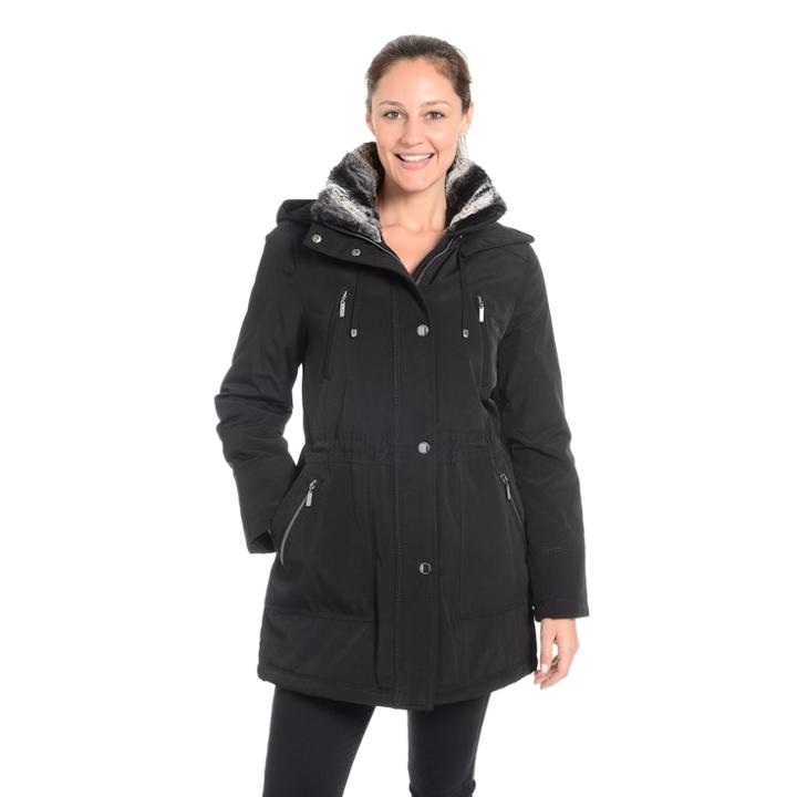 Women's Fleet Street Faux-fur-trimmed Anorak Jacket, Size: Small, Black