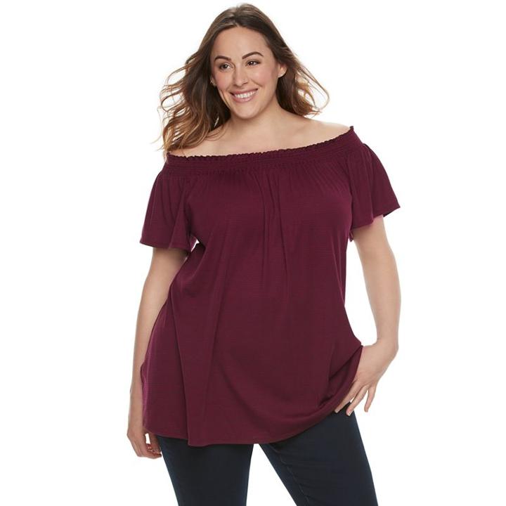 Plus Size Sonoma Goods For Life&trade; Striped Off-the-shoulder Top, Women's, Size: 1xl, Dark Red