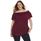 Plus Size Sonoma Goods For Life&trade; Striped Off-the-shoulder Top, Women's, Size: 1xl, Dark Red