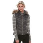 Women's Fog By London Fog Faux-fur Trim Down Puffer Vest, Size: Small, Dark Grey