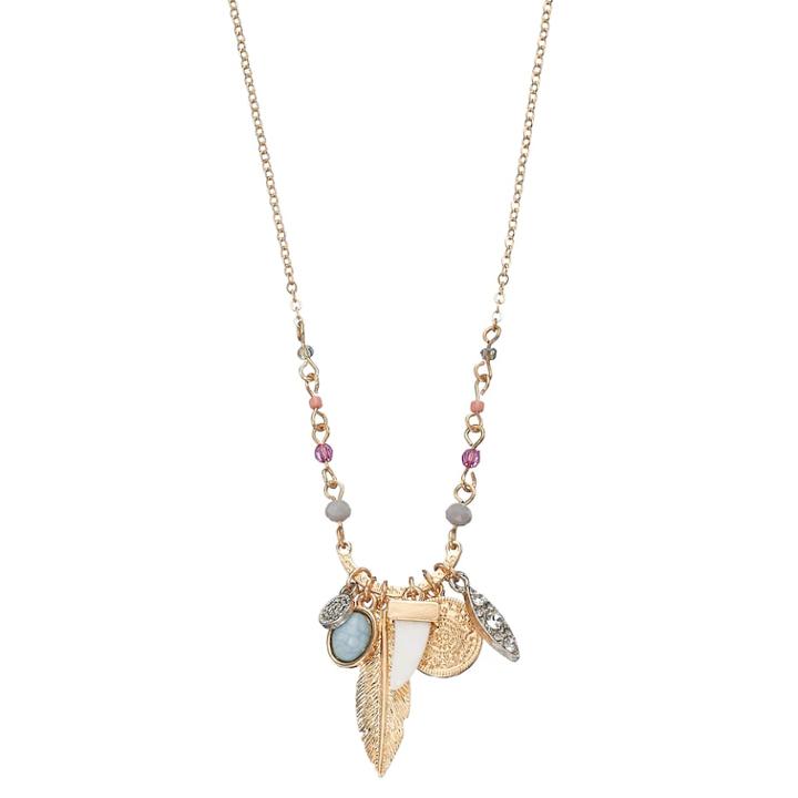 Mudd&reg; Beaded Leaf, Horn & Medallion Charm Necklace, Women's, Gold