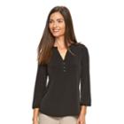 Women's Dana Buchman Knit Henley Top, Size: Large, Black