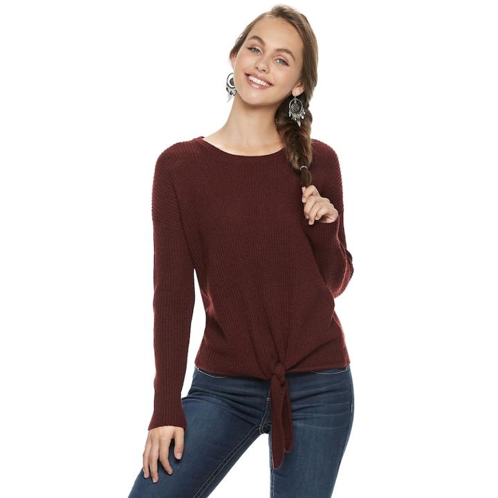 Juniors' Pink Republic Tie-front Sweater, Teens, Size: Medium, Purple