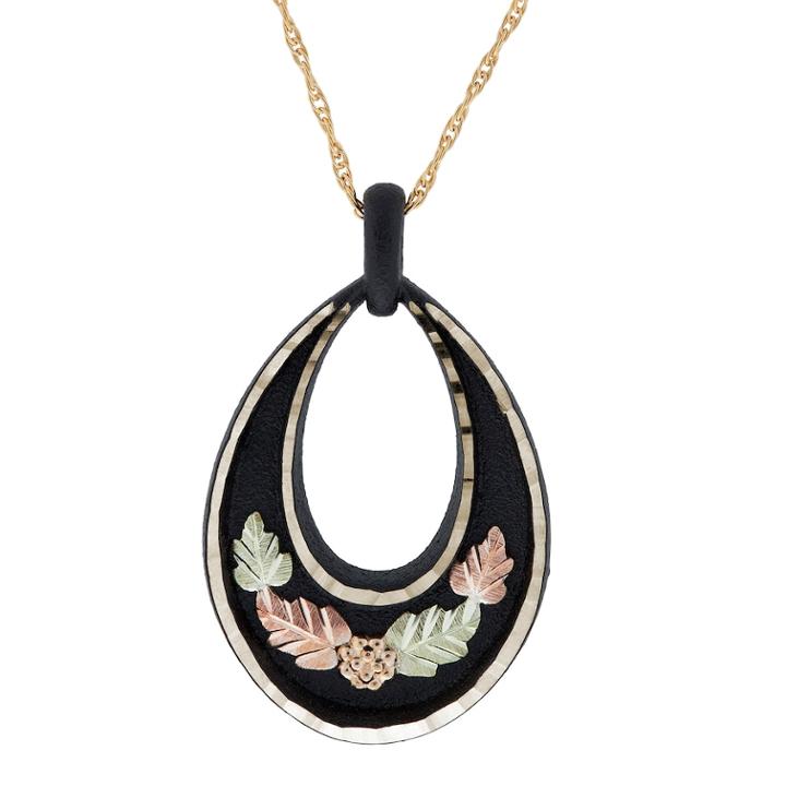 Black Hills Gold Tri-tone Black Powder Coat Leaf Pendant Necklace, Women's, Size: 18, Yellow