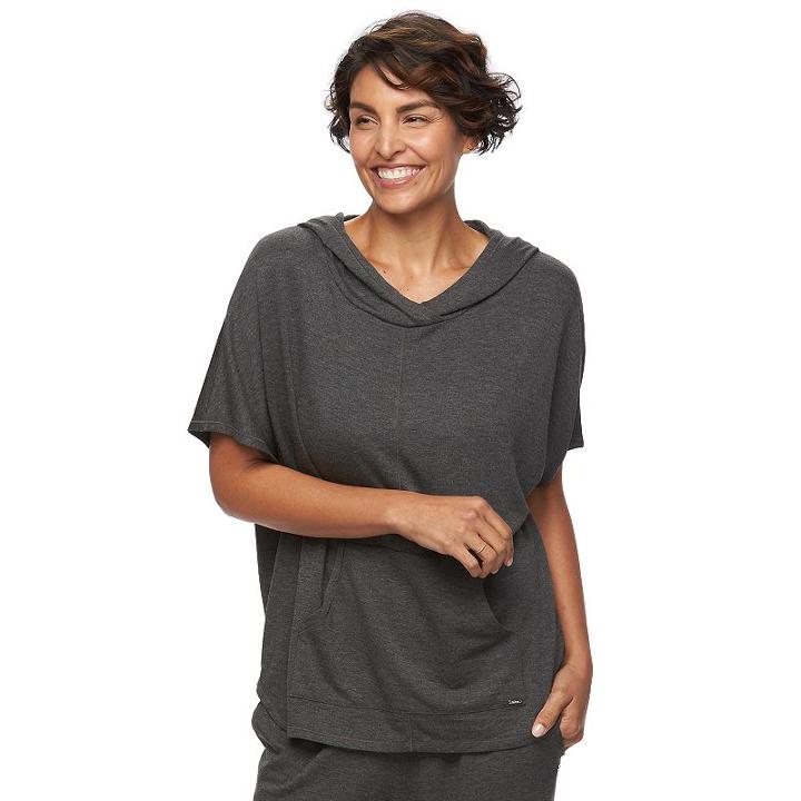 Women's Bliss Serene Hooded Lounge Top, Size: Small, Grey (charcoal)