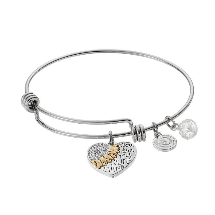 Love This Life Crystal You Are My Sunshine Heart Charm Bangle Bracelet, Women's, Size: 8, Grey