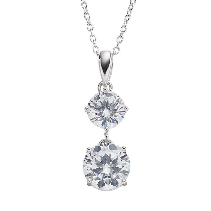 Cubic Zirconia Sterling Silver Drop Pendant Necklace, Women's, Size: 18, White
