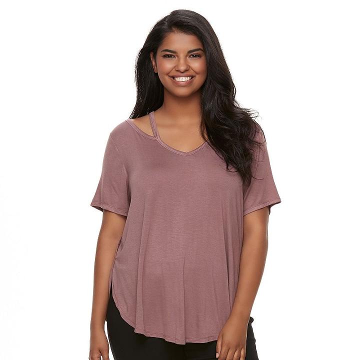 Juniors' Plus Size Mudd&reg; Strappy V-neck Tee, Teens, Size: 3xl, Beig/green (beig/khaki)