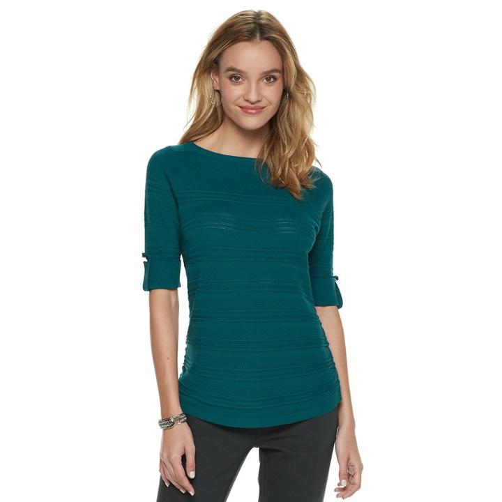 Women's Apt. 9&reg; Textured Ruched Boatneck Sweater, Size: Large, Dark Blue