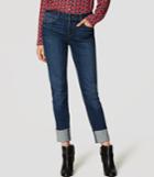 Loft Modern Frayed Cuff Straight Leg Jeans In Vintage Dark Indigo