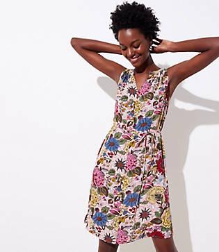 Loft Hydrangea Garden Split Neck Dress