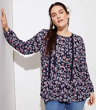 Loft Plus Floral Lace Trim Peplum Blouse
