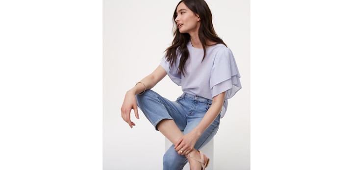 Loft Modern Destructed Straight Crop Jeans In Light Indigo Wash