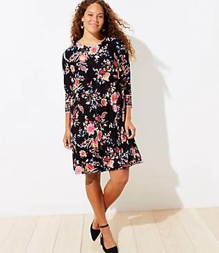 Loft Plus Floral 3/4 Sleeve Swing Dress