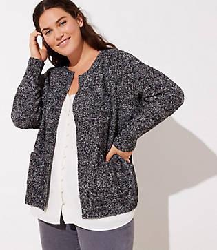 Loft Plus Marled Open Pocket Cardigan