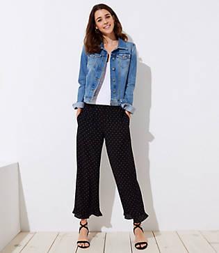 Loft Polka Dot Ruffle Wide Leg Crop Pants