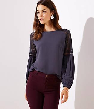 Loft Lace Lantern Sleeve Top