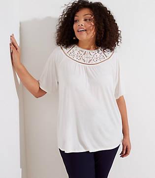 Loft Plus Cutout Lace Yoke Top