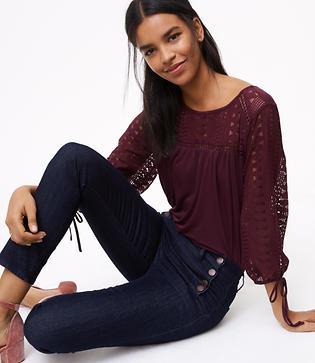 Loft Geo Lace Tie Cuff Top