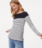 Loft Striped Colorblock Shoulder Button Tee