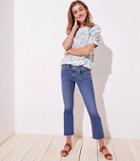 Loft Modern Frayed Flare Crop Skinny Jeans In Classic Mid Indigo Wash