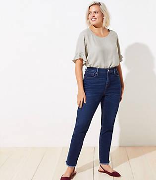Loft Plus High Rise Straight Leg Jeans In Original Dark Indigo Wash