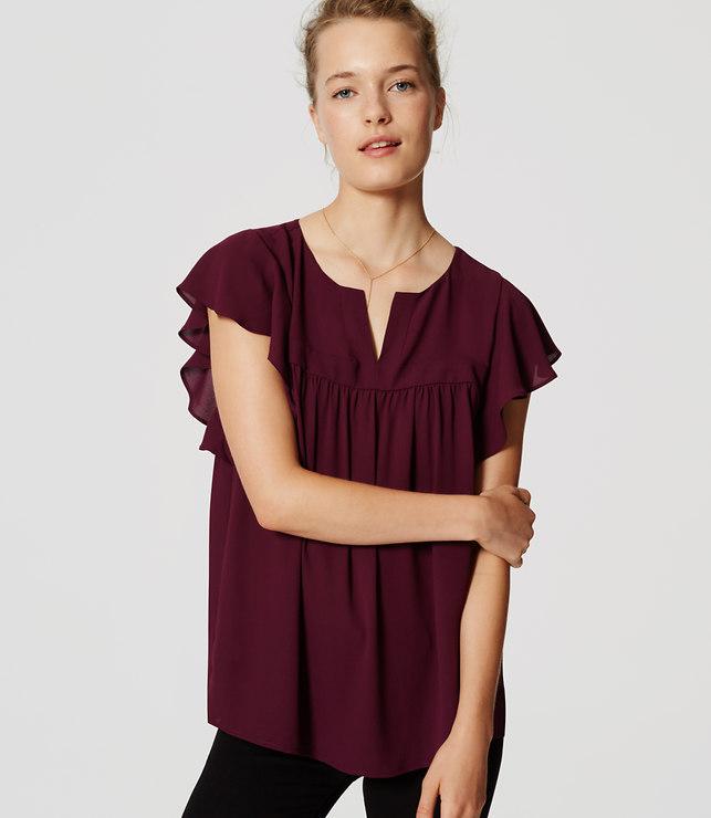 Loft Split Neck Flutter Top