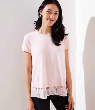Loft Leafy Scalloped Back Mixed Media Sweater