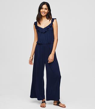 Loft Beach Ruffle Tie Waist Jumpsuit